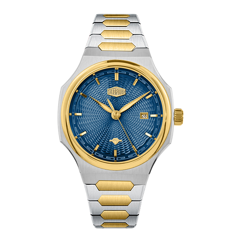 two-tone blue sunburst dial