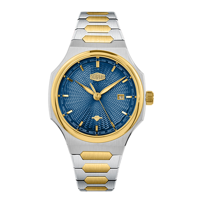 two-tone blue sunburst dial