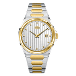 two-tone gold silver, silver striped dial