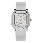 silver case white strap, front view
